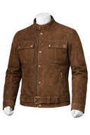 Custom Brown Suede Utility Biker Jacket manufacturing and bulk supply by DenimByte