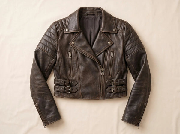 Cropped Leather Biker Jacket
