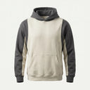 Hoodie with gray sleeves and beige body on a light gray background
