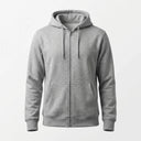 Gray hoodie with a zipper on a white background