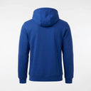 Blue hoodie shown from the back on a white background