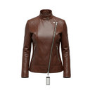 Custom Women's Premium Leather Asymmetrical Biker Jacket manufacturing and bulk supply by DenimByte