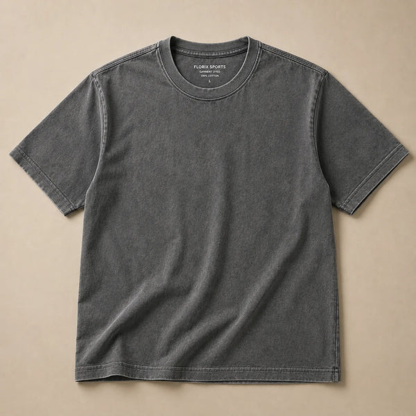 Garment-dyed and washed T-shirts for streetwear collections