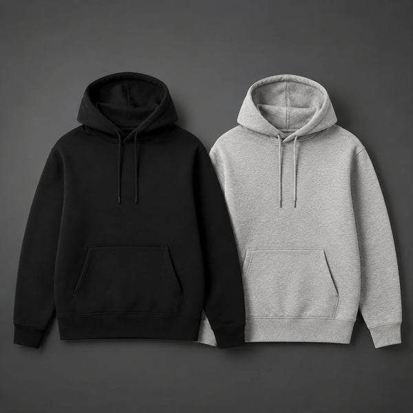 Black and grey custom pullover hoodies manufactured by Florix Sports for private-label clothing brands custom manufacturing by Florix Sports