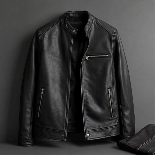 Premium black custom leather jacket manufactured by Florix Sports for fashion brands, private-label collections and custom outerwear production. custom manufacturing by Florix Sports