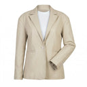 Custom women’s oversized leather blazer front view