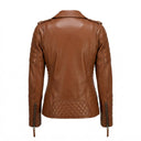 Custom women’s quilted sleeve leather biker jacket back view