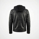 Hooded Biker Leather Jacket back view private label apparel