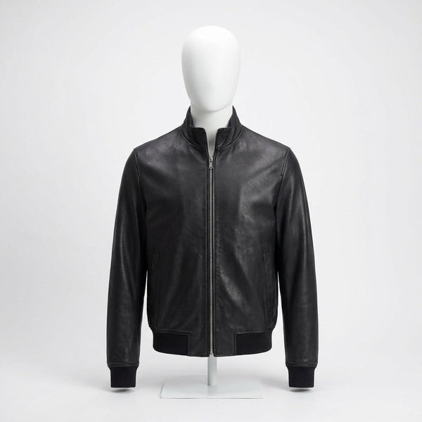 Leather Harrington Jacket front view custom manufacturing