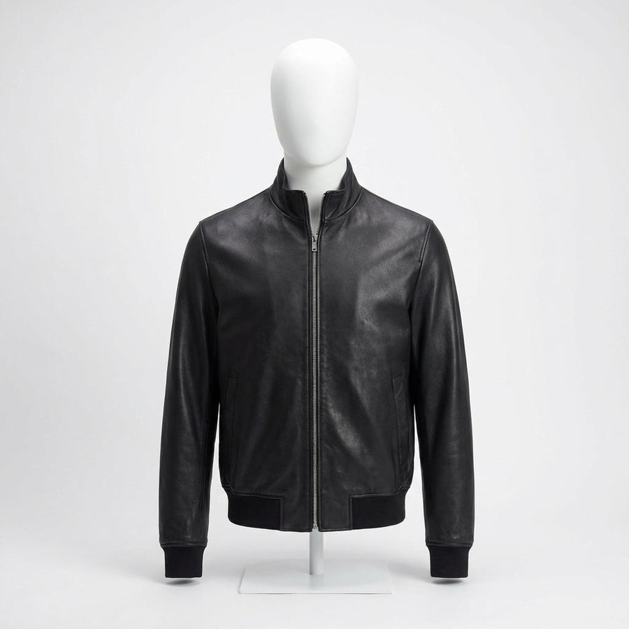 Leather Harrington Jacket front view custom manufacturing