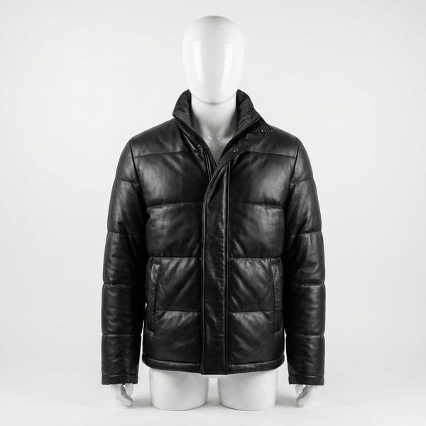 Leather Puffer Jacket front view custom manufacturing