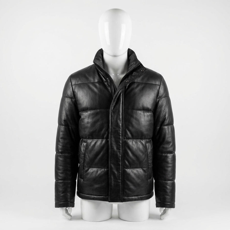 Leather Puffer Jacket front view custom manufacturing
