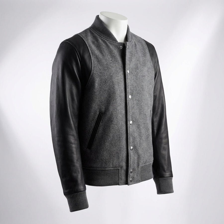 Leather Varsity Jacket front view custom manufacturing