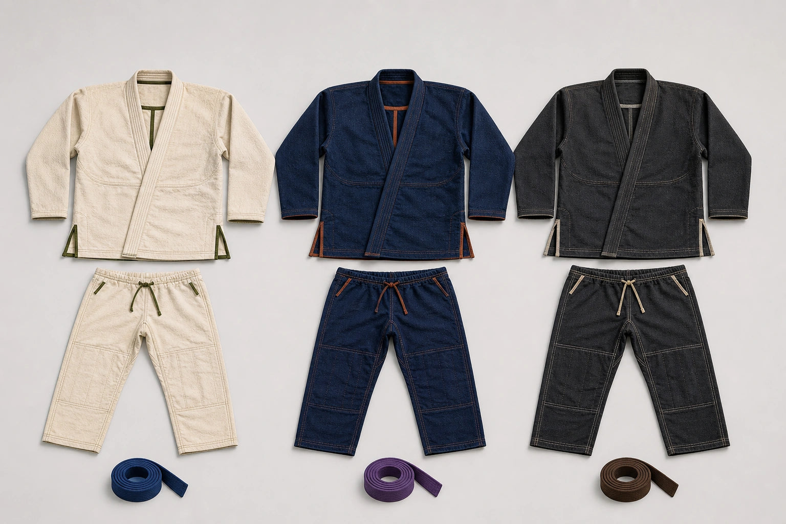 Unbranded custom bjj gi apparel displayed for team and private-label manufacturing