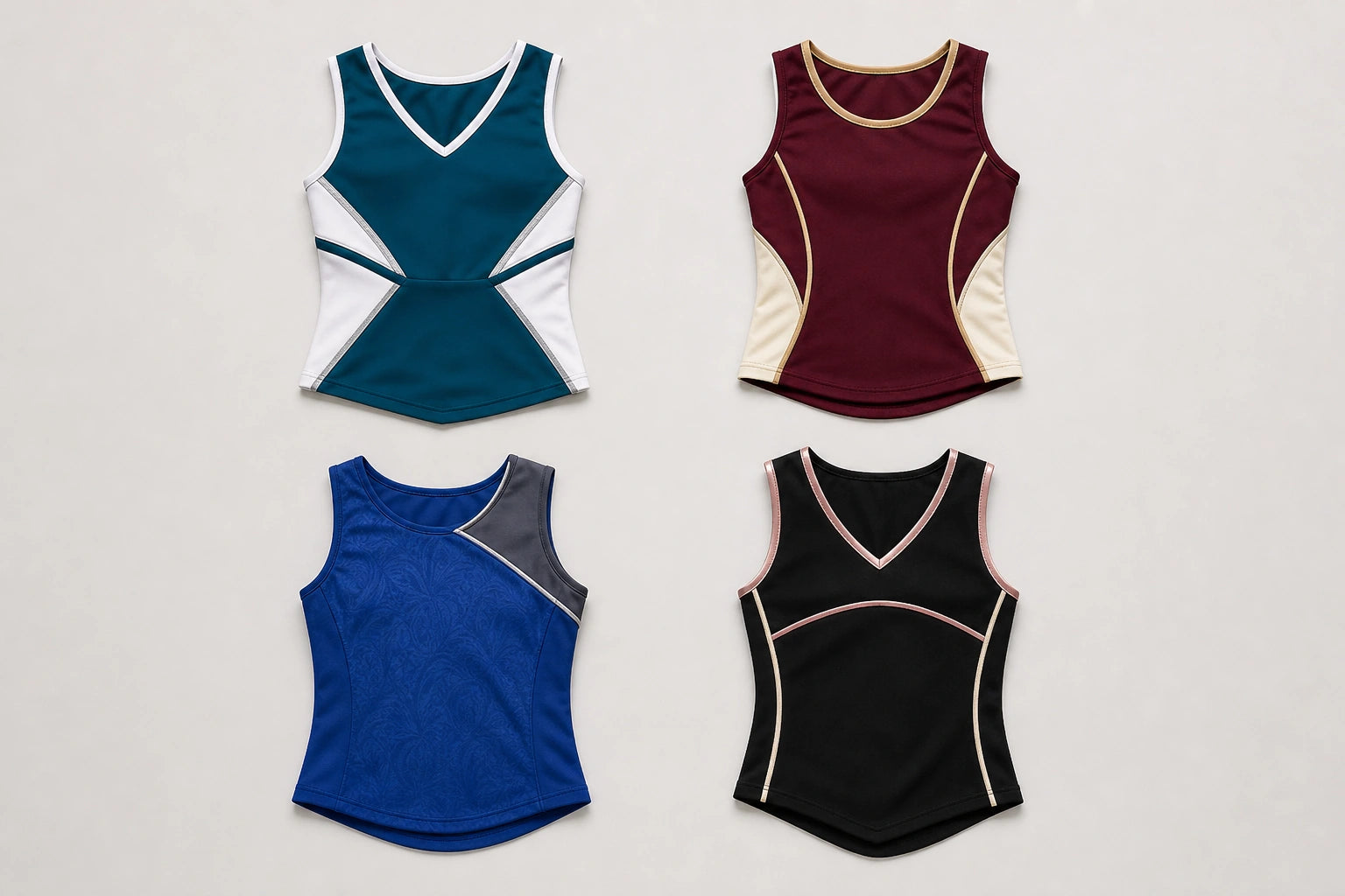 Unbranded custom cheer shell tops for cheerleading uniform manufacturing
