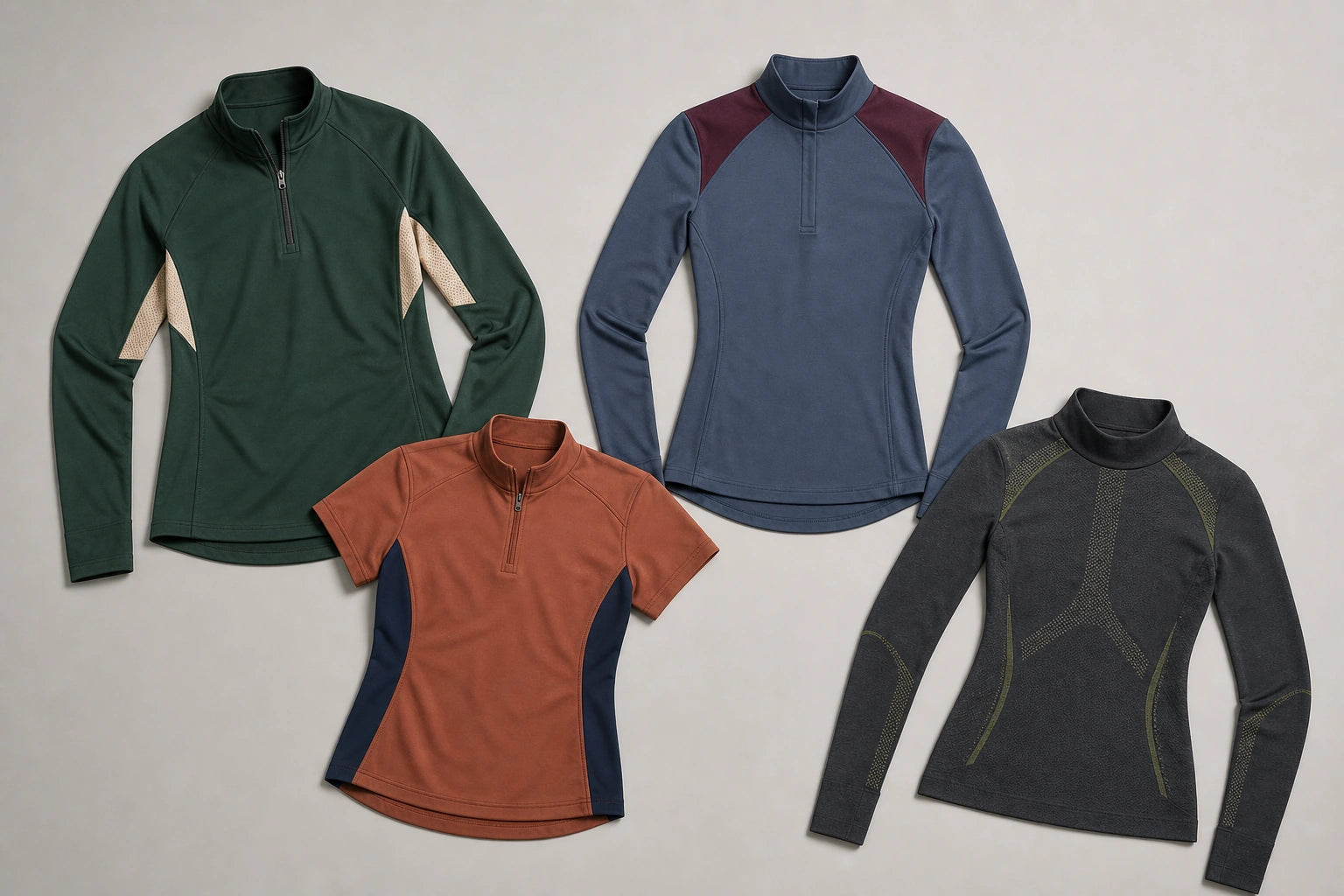 Unbranded custom training tops for equestrian apparel manufacturing