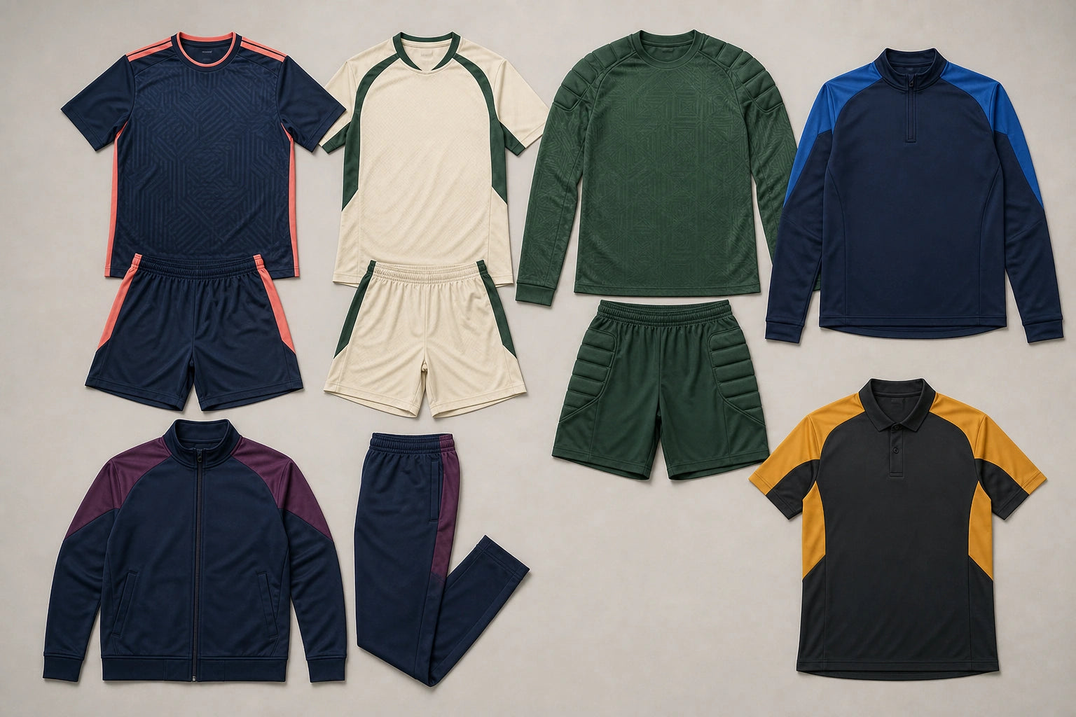 Unbranded custom football kits and soccer uniforms for teamwear manufacturing