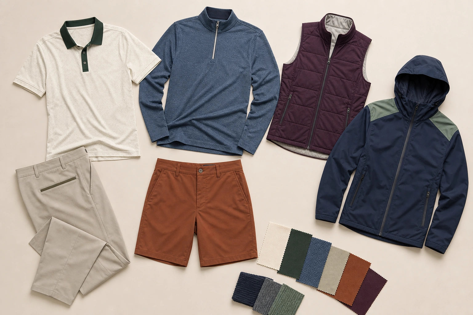 Unbranded custom golf apparel displayed for team and private-label manufacturing