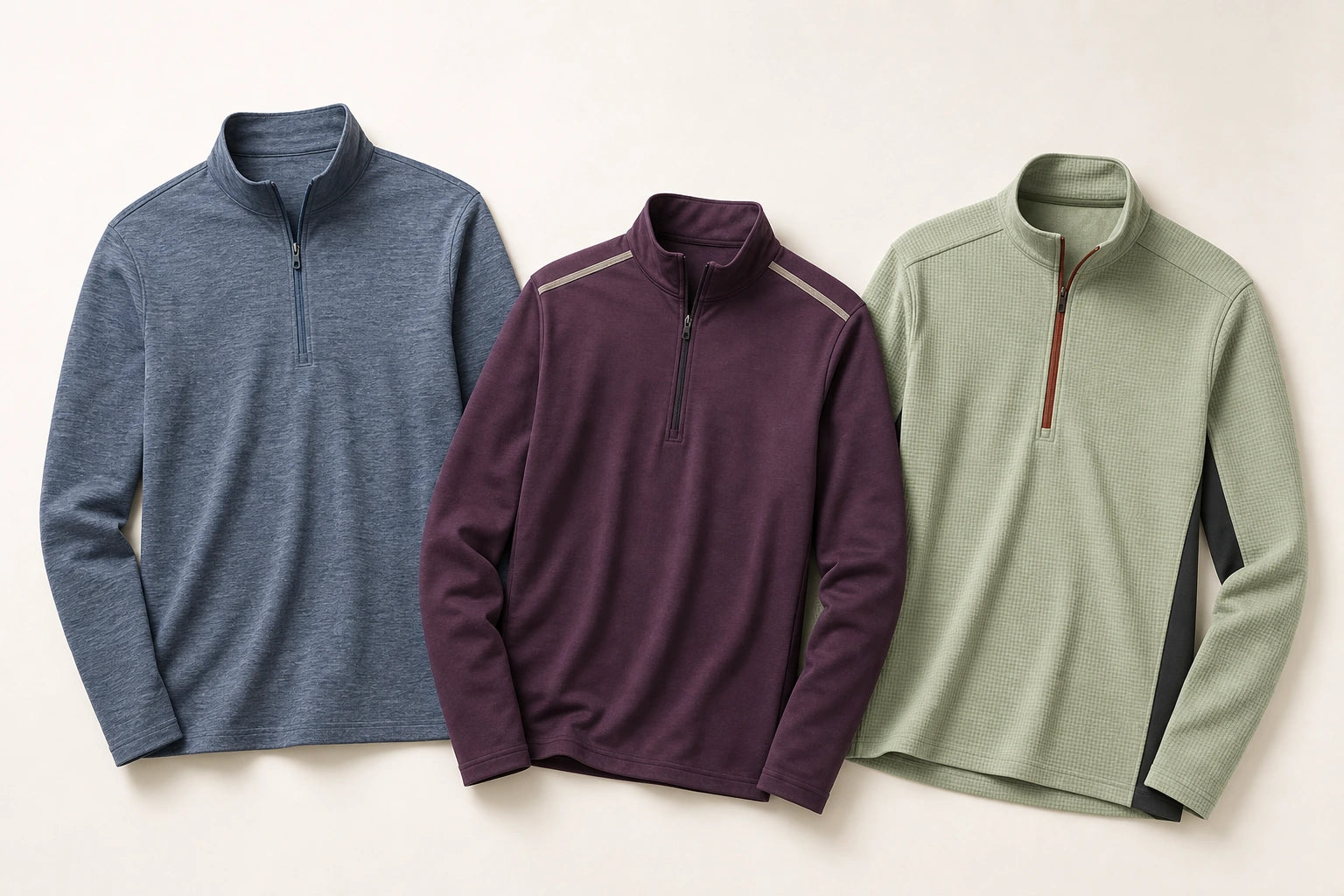 Unbranded custom quarter-zip tops for golf apparel manufacturing