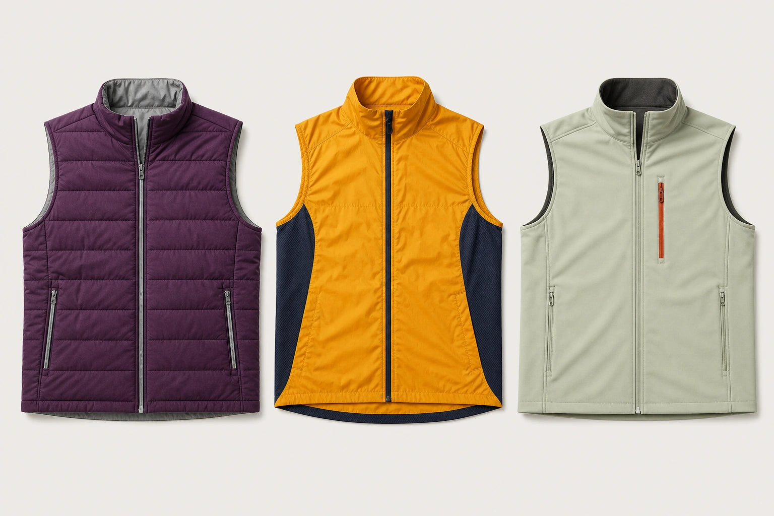 Unbranded custom lightweight gilets for golf apparel manufacturing