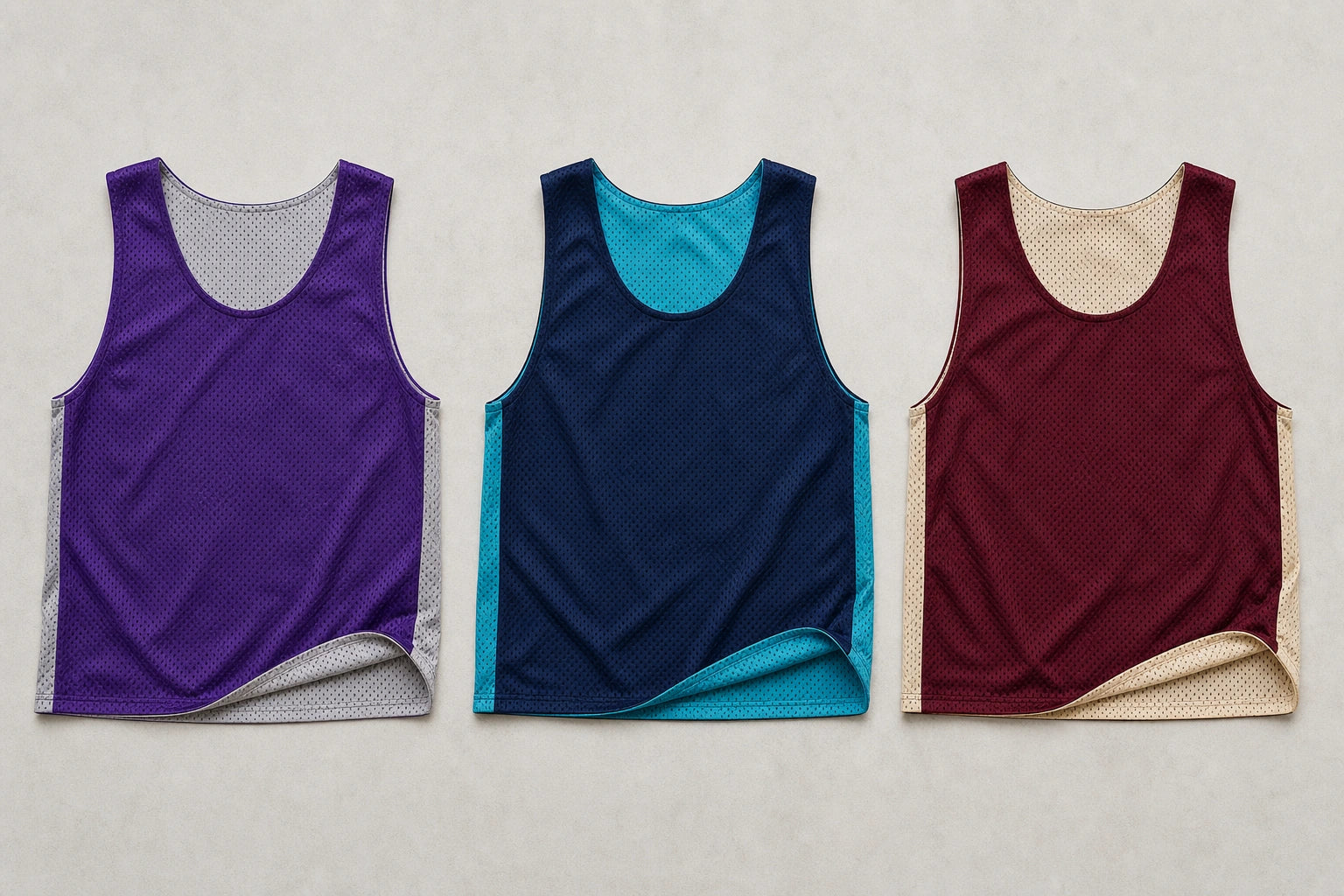 Unbranded custom reversible pinnies for lacrosse uniform manufacturing