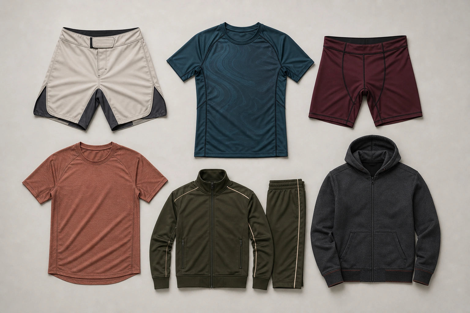 Unbranded custom mma apparel displayed for team and private-label manufacturing