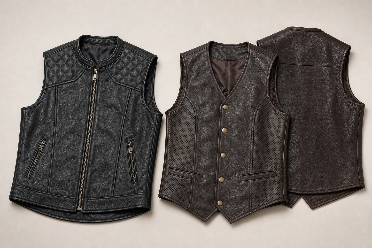 Unbranded custom leather vests for motorcycle leather apparel manufacturing