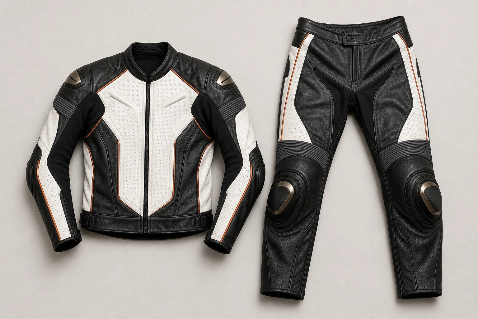Unbranded custom two-piece leather suits for motorcycle racing suit manufacturing