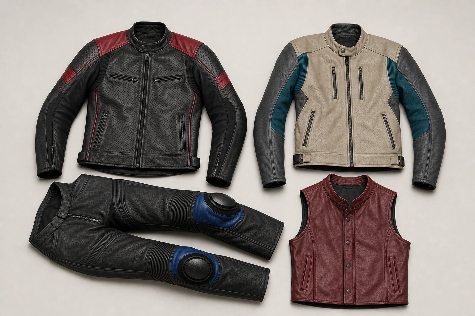 Unbranded custom motorcycle leather apparel for motorsport apparel manufacturing