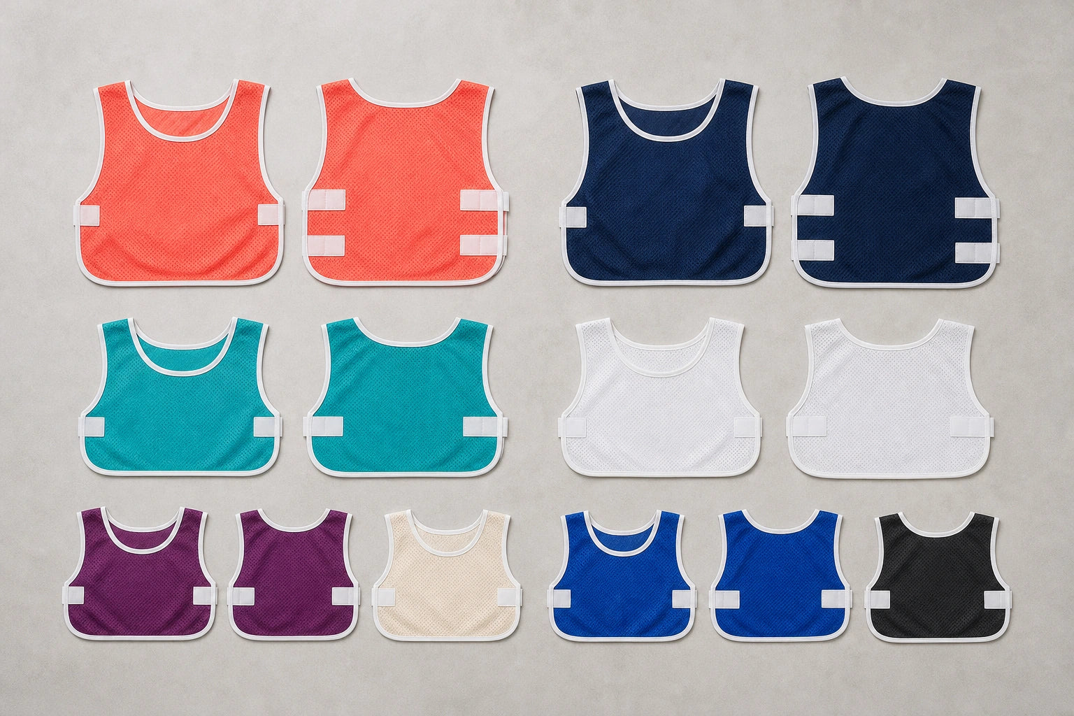 Unbranded custom position bibs for netball uniform manufacturing
