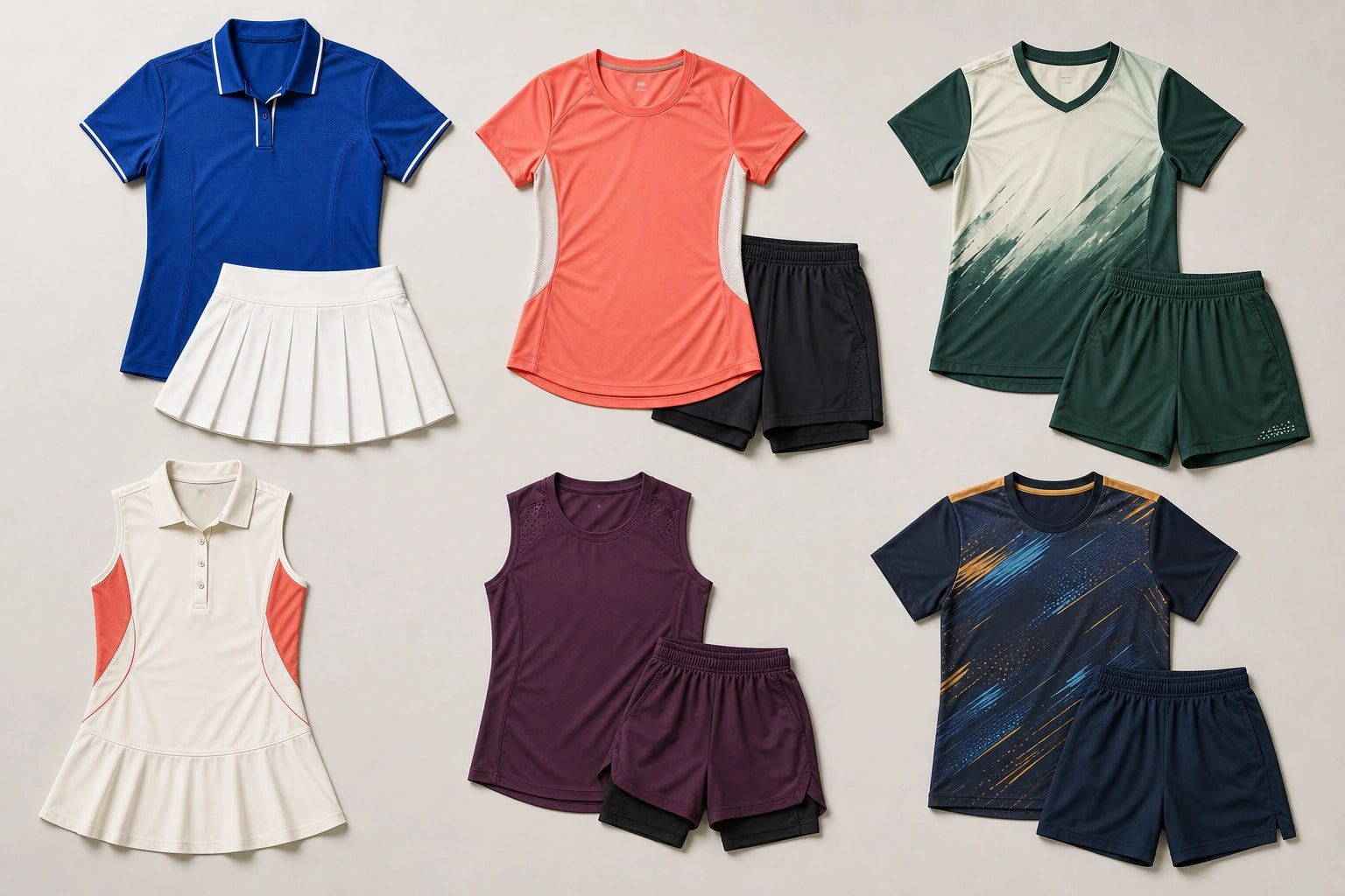 Unbranded custom racket sportswear apparel displayed for team and private-label manufacturing