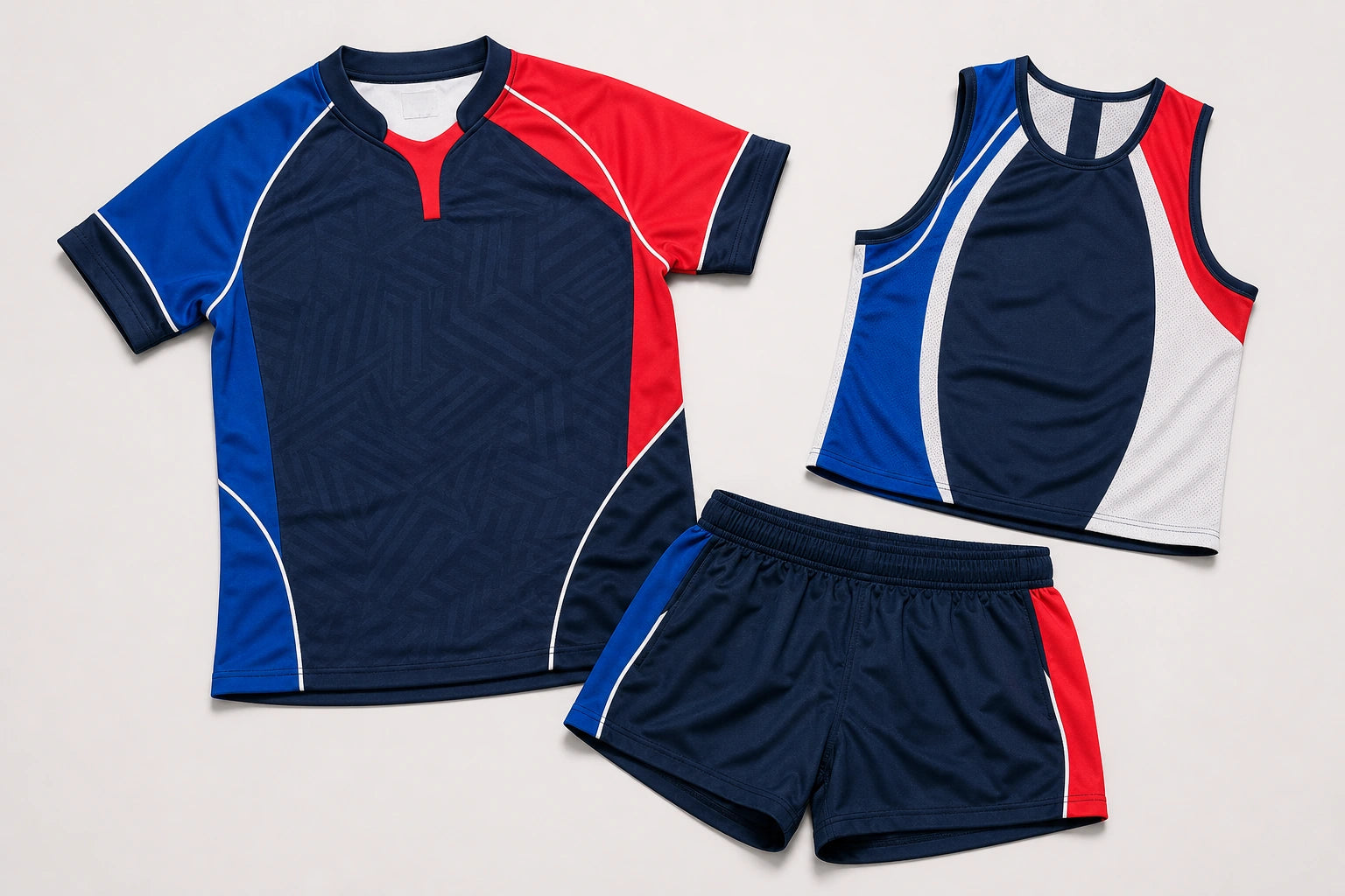 Unbranded custom rugby kits for teamwear manufacturing