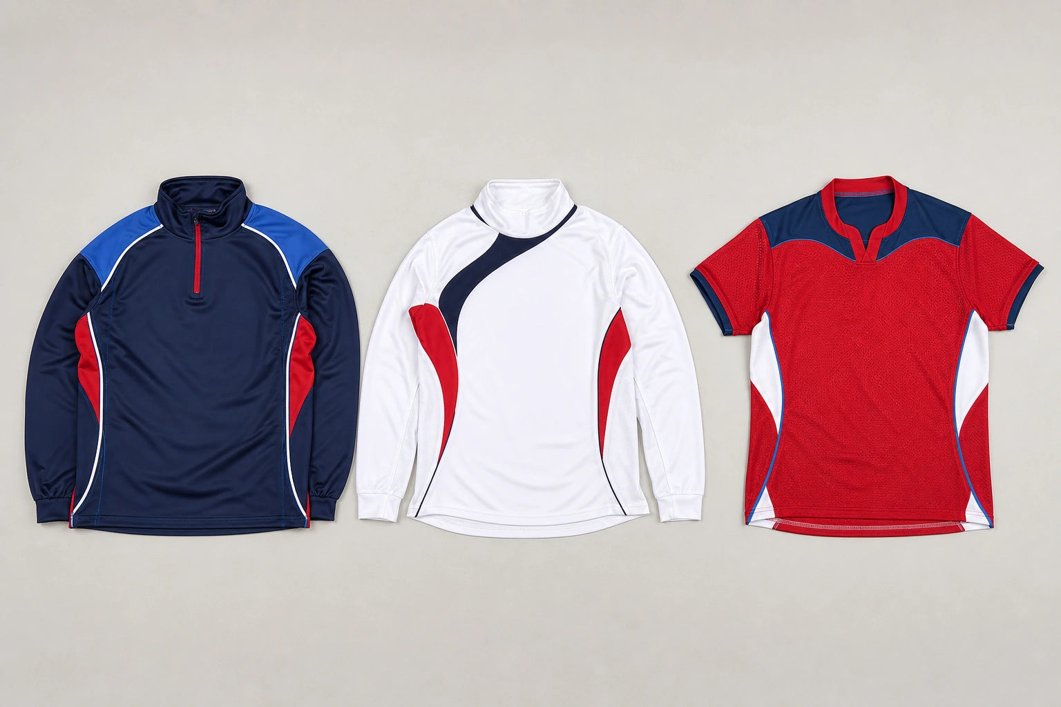 Unbranded custom warm-up tops for rugby kit manufacturing