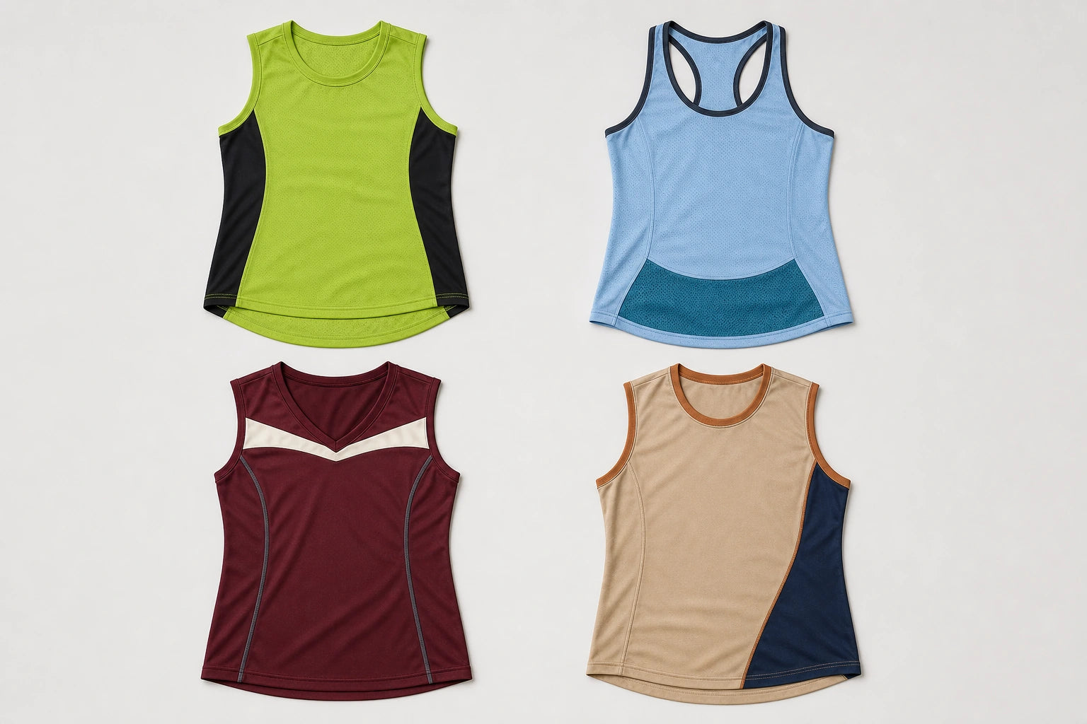 Unbranded custom sleeveless tops for squash apparel manufacturing