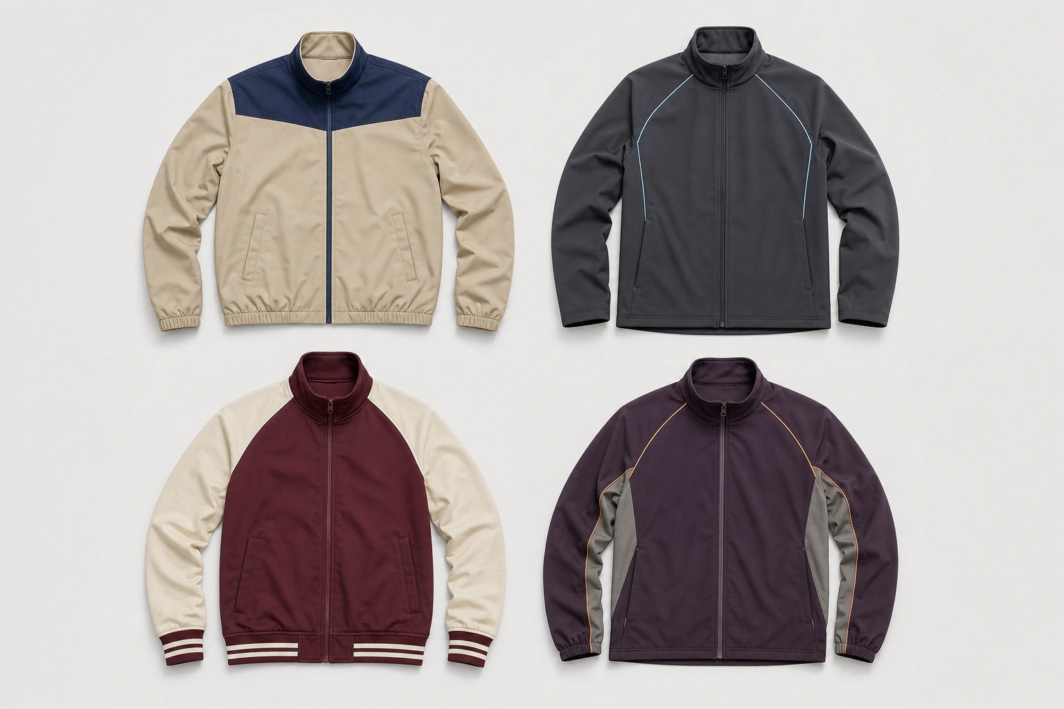 Unbranded custom warm-up jackets for squash apparel manufacturing