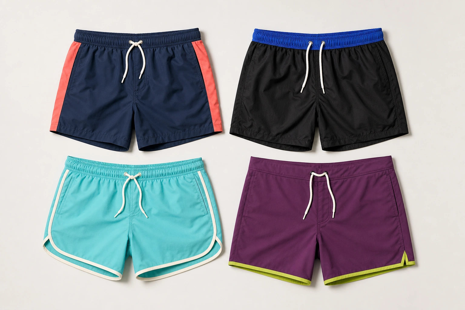 Unbranded custom poolside shorts for swim teamwear manufacturing
