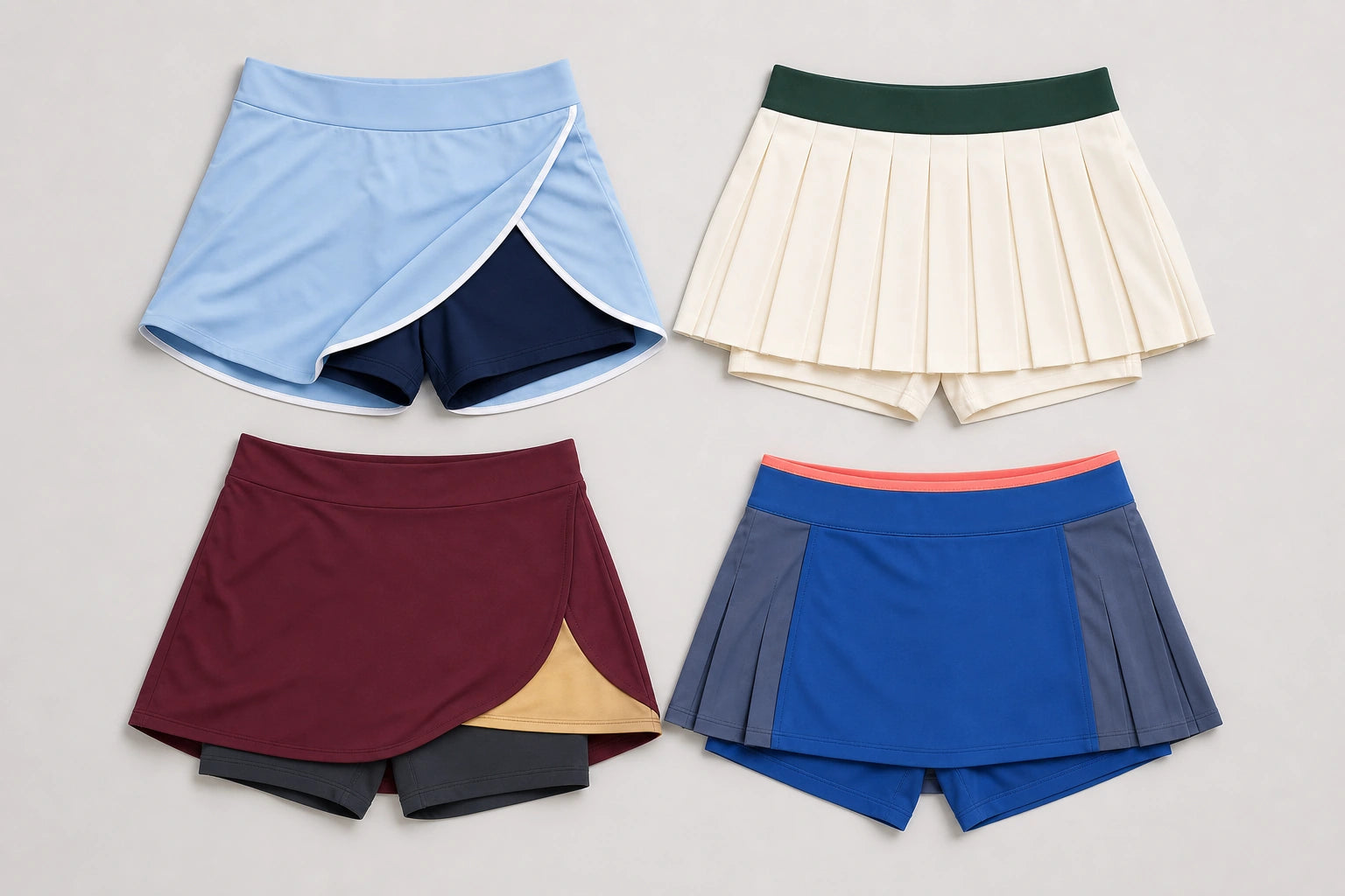 Unbranded custom tennis skirts for tennis apparel manufacturing