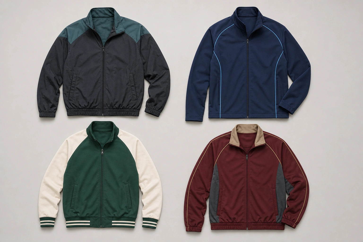 Unbranded custom warm-up jackets for tennis apparel manufacturing